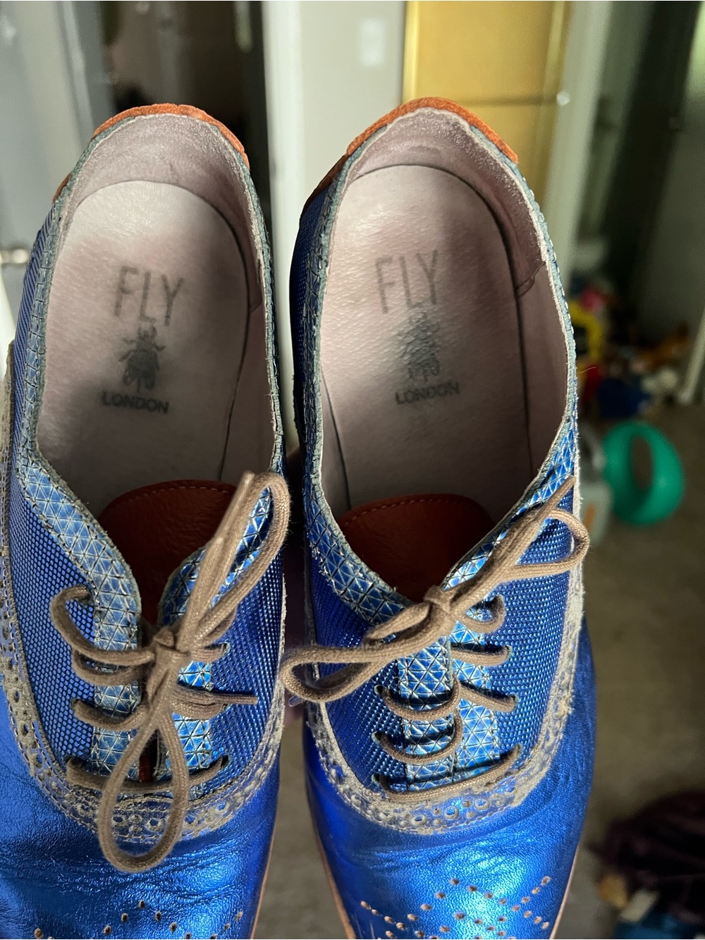 Fly London Metallic Blue Wingtip Oxfords - Picture 3 of 7